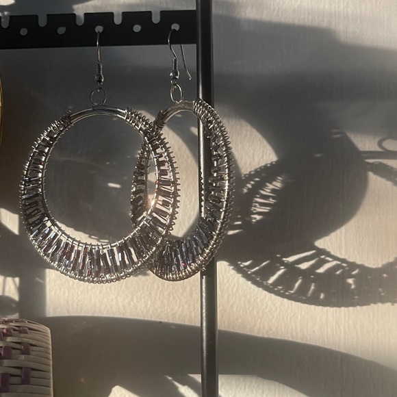 Silver-tone Metal Dangle Disc with Beads Earrings - Picture 5 of 5